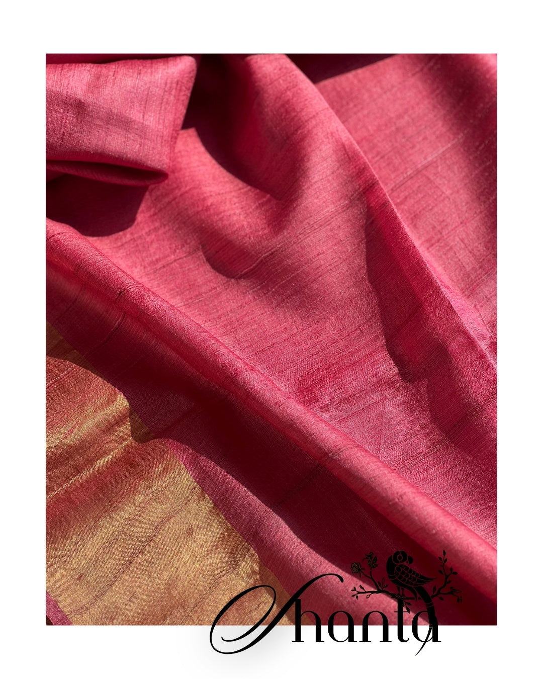 Shanta – Silk Mark Certified Pure Kosa Silk Saree in Blush Pink with Gold Border | Handwoven Luxury by Bloc á Main India