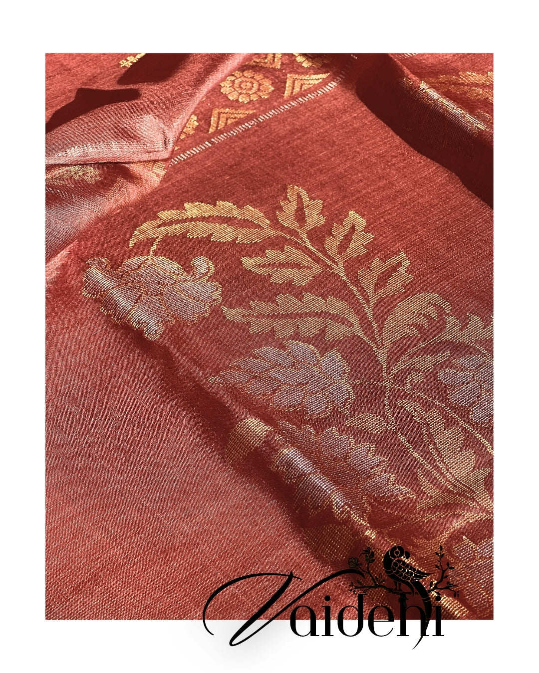 Vaidehi – Silk Mark Certified Pure Kosa Silk Saree in Damask Rose Pink with Gold & Silver Zari | Handwoven Persian Motif Saree by Bloc á Main India