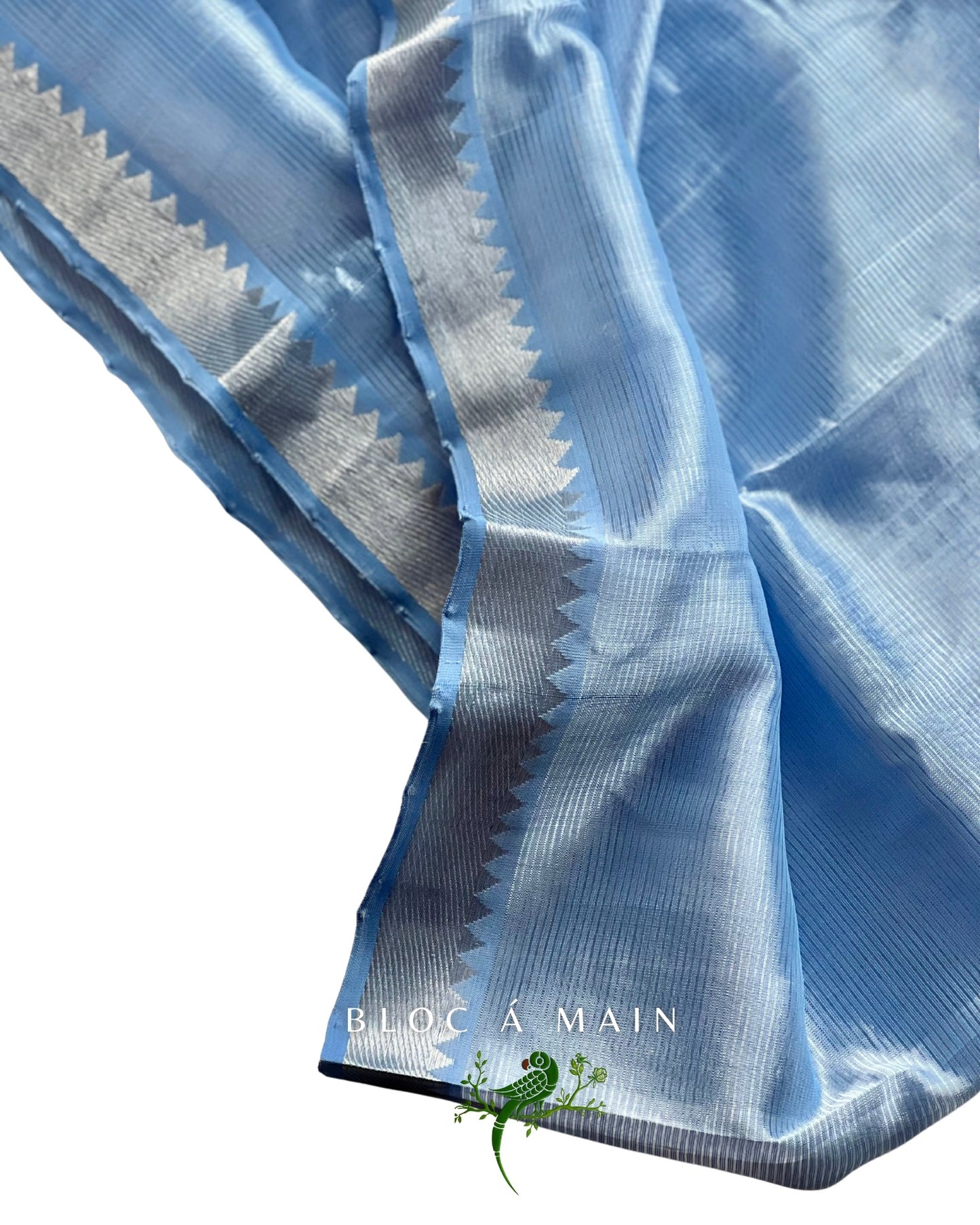 Indrani Powder Blue Mangalgiri Cotton Silk Saree by Bloc a Main Atelier