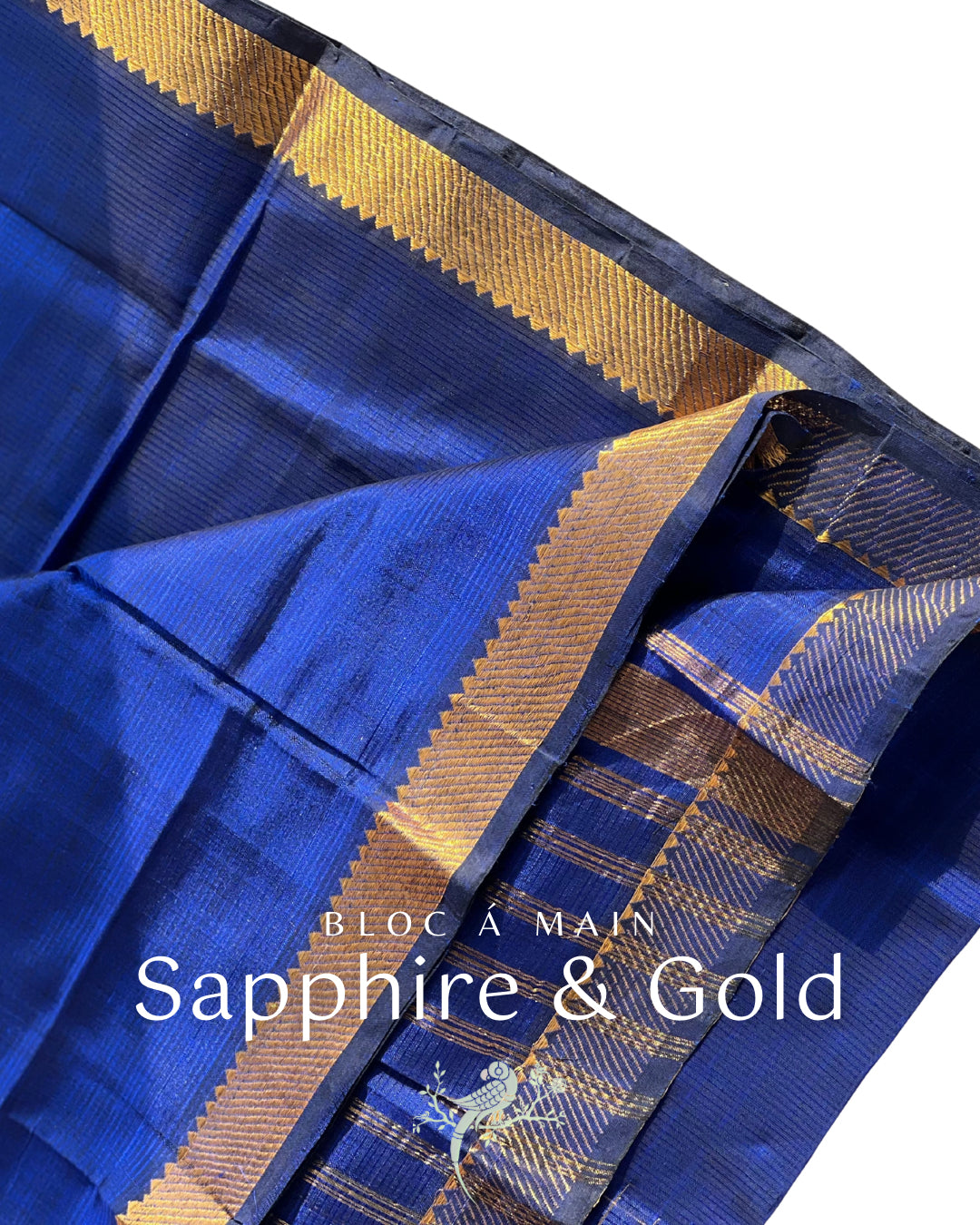 Sapphire & Gold Gold Zari Checks Mangalgiri Cotton Silk Saree by Bloc a Main Atelier