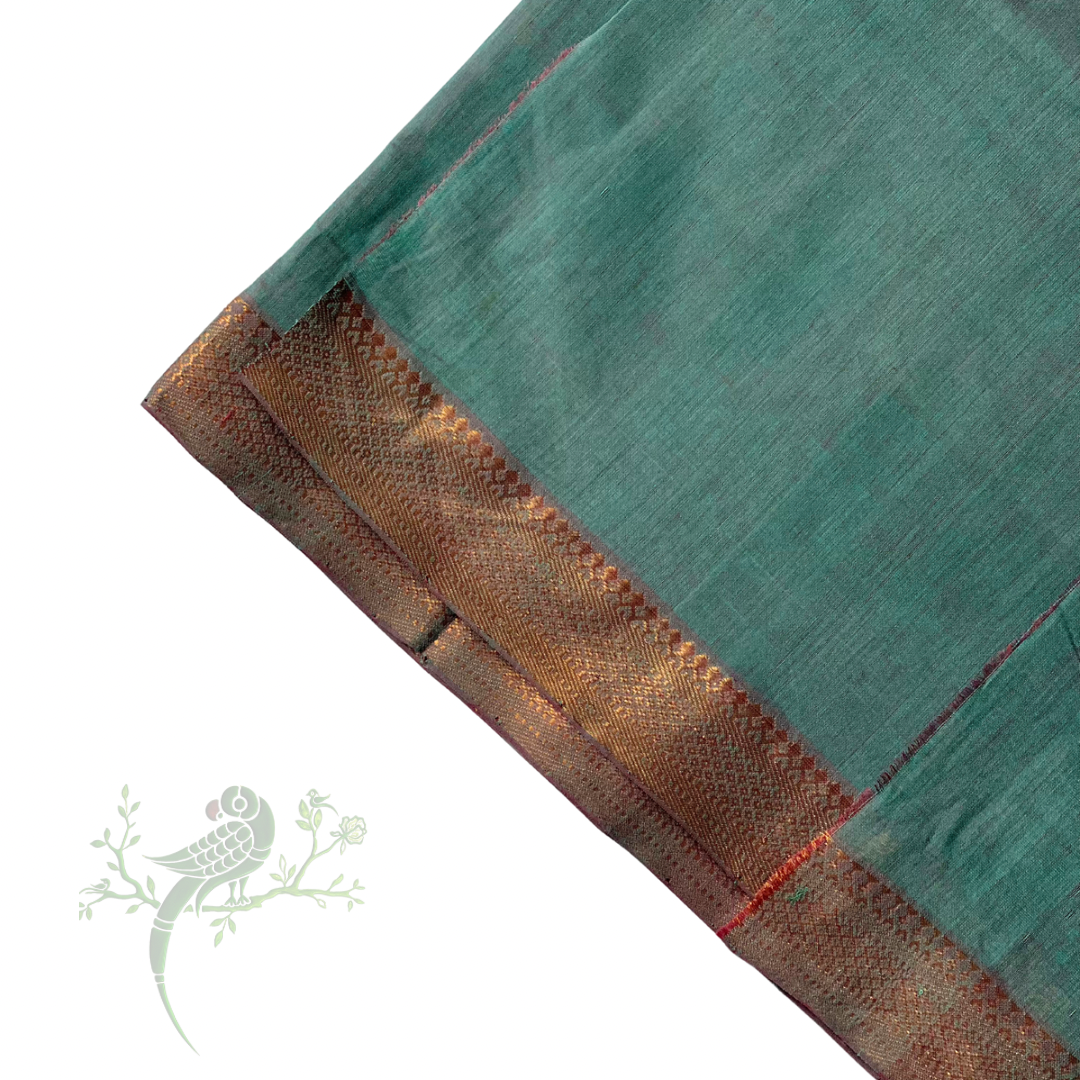 Mythical Blue Mangalgiri Cotton with Vintage Nizam Border - Bloc a Main India - Price per meter