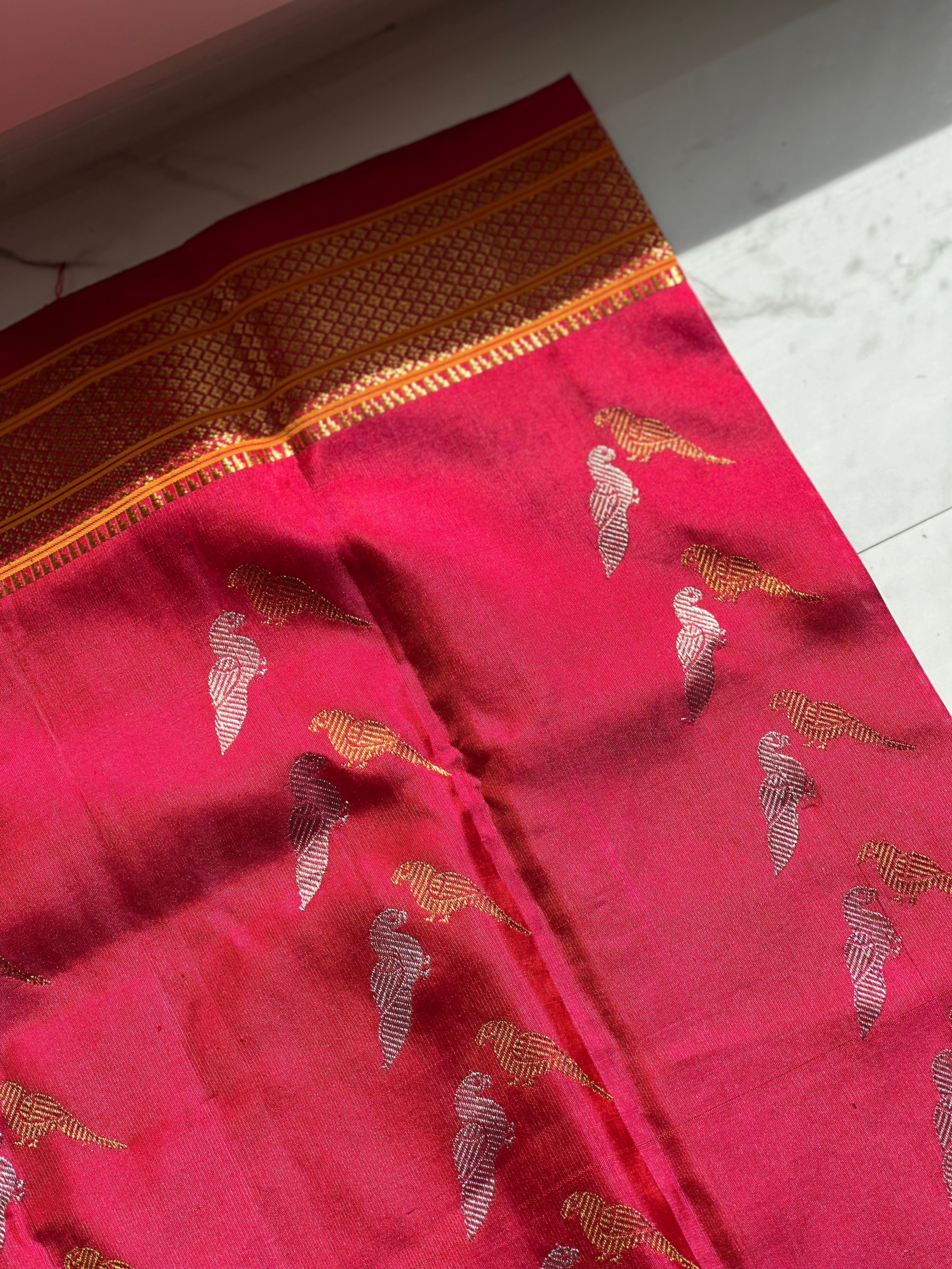Durga - The Bridal Red Gadwal Silk Dupatta with Zari Weave by Asvi Atelier