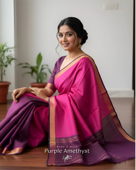 Amethyst Mangalgiri Cotton Silk Saree by Bloc a Main Atelier
