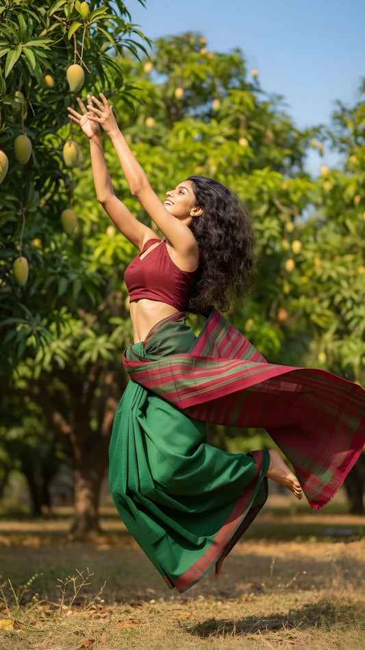 Jaya Cotton Weave Checks Mangalgiri Cotton Saree - Bloc á Main Atelier