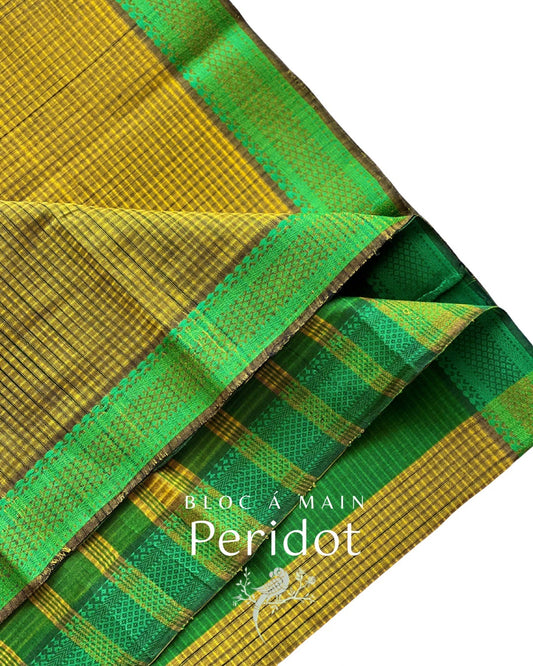 Peridot Mangalgiri Checks Cotton Saree with Nizam Border