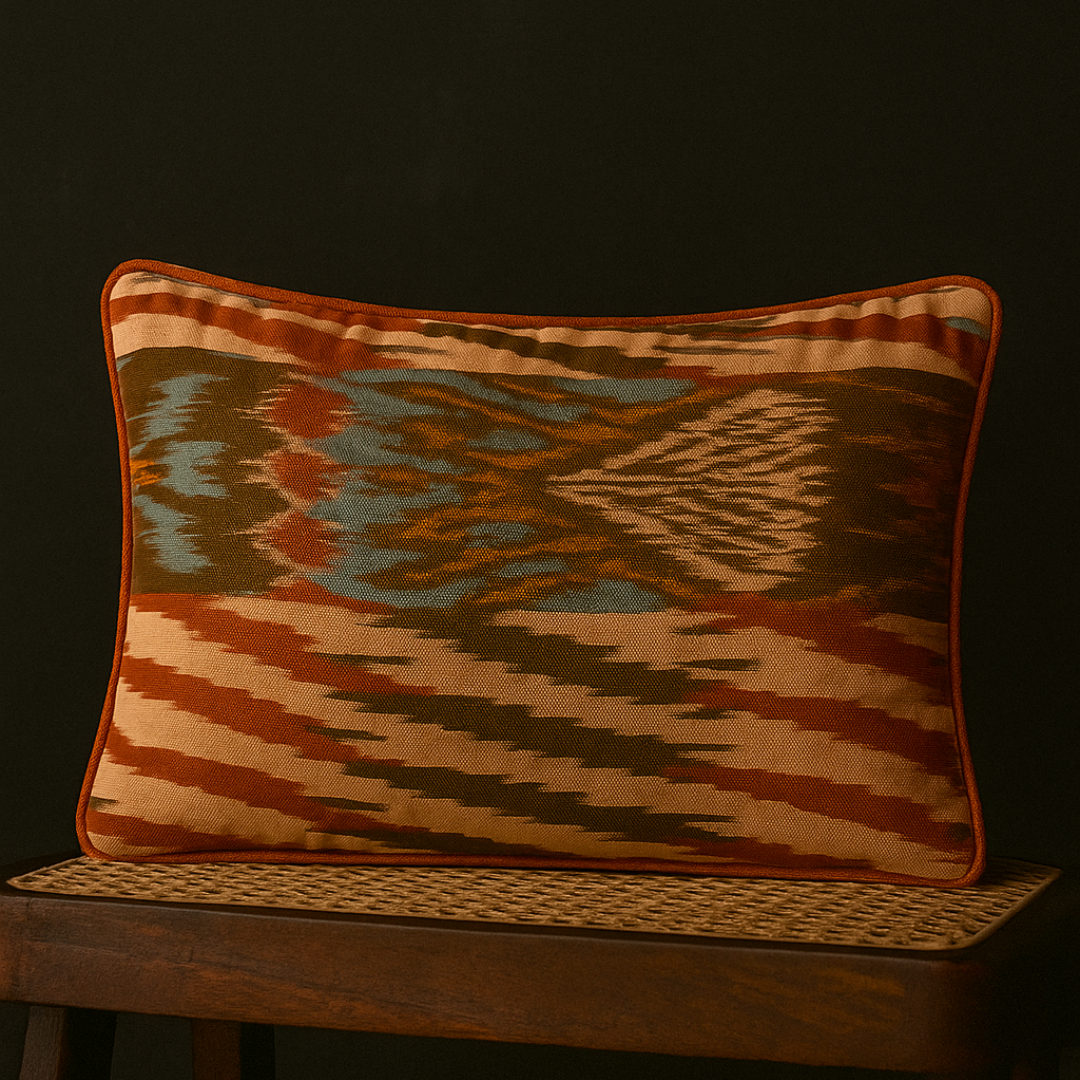Agni Cotton Handwoven Ikat Cushion Cover - 12 X 18 inch - Bloc a Main India