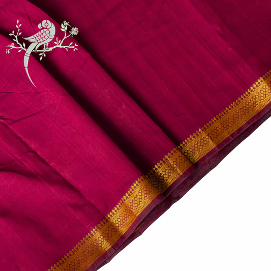 Ruby Red Mangalgiri Cotton Fabric with Nizam Border - Bloc a Main India