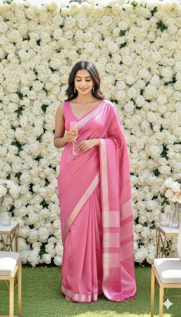 Bloc á Main Narsimhi – Old Rose Pink Handwoven Mangalgiri Cotton Silk Saree | Sustainable Indian Luxury