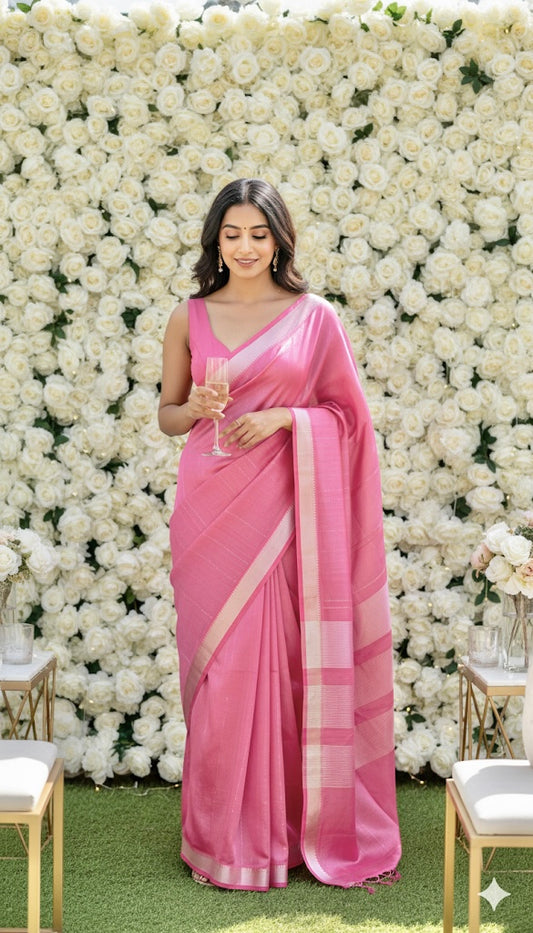 Bloc á Main Narsimhi – Old Rose Pink Handwoven Mangalgiri Cotton Silk Saree | Sustainable Indian Luxury