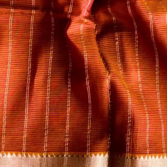 Bloc á Main Mridpriya – Rust Orange Brown Handwoven Mangalgiri Cotton Silk Saree | Sustainable Indian Luxury