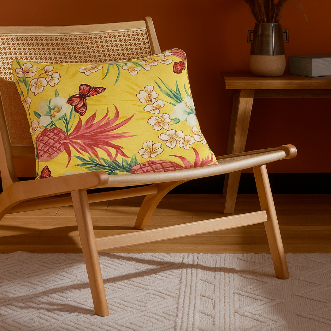 Pineapple Tropic Handspun 100% Line Cushion Cover | Premium 12x18 Inch Decorative Pillow | Bloc à Main India