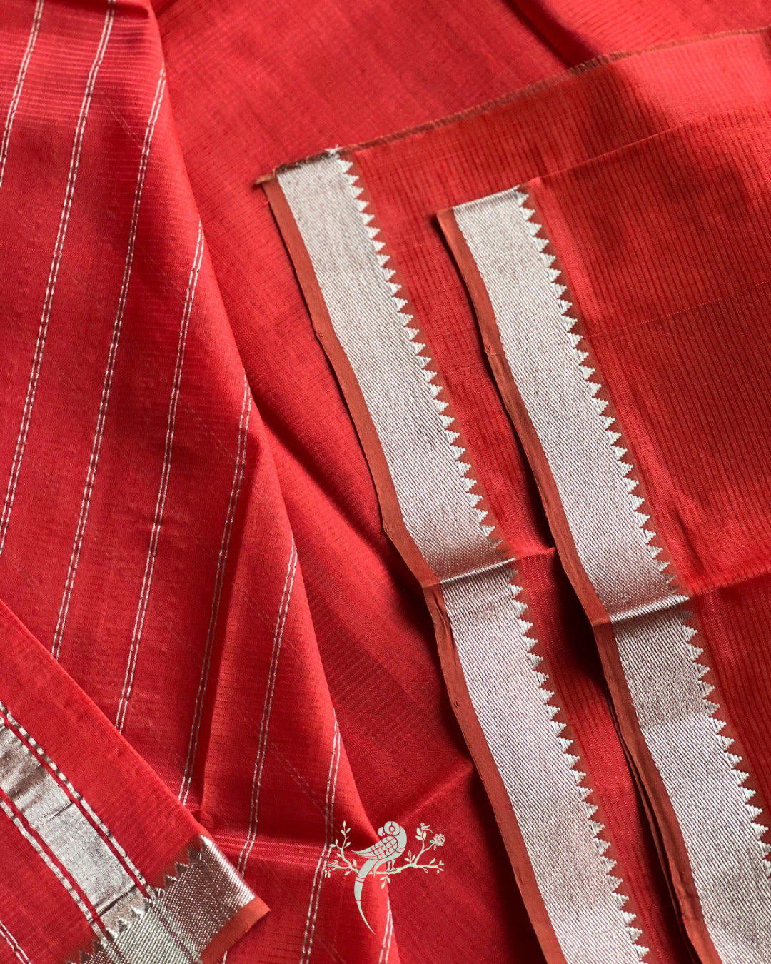 Ruby Red Mangalgiri Cotton Silk Saree by Bloc a Main Atelier