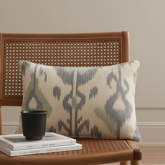 Neelambari Ikat Cotton Cushion Cover – Handwoven 12x18 Lumbar by Bloc à Main