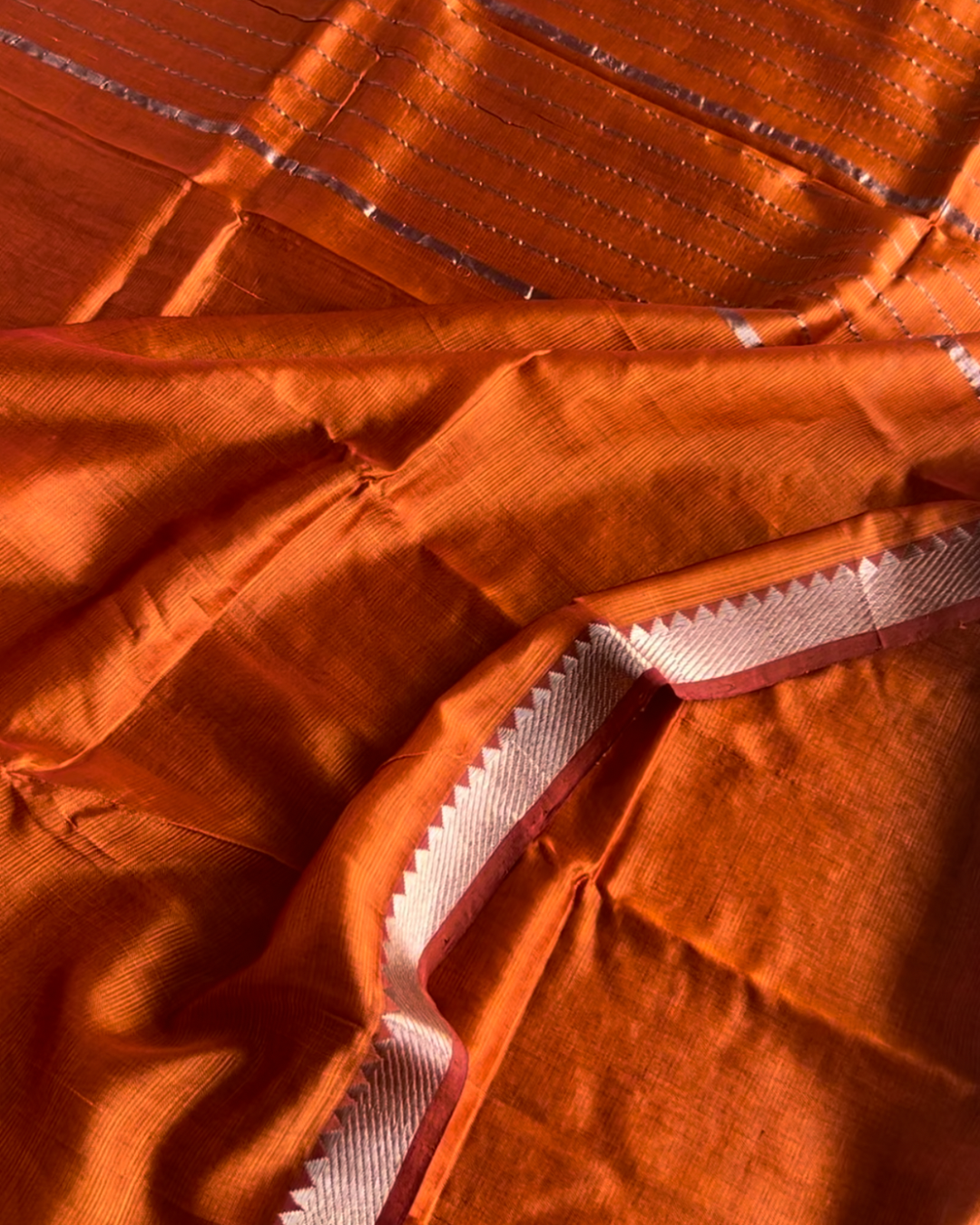 Bloc á Main Brahmani – Rust Orange Handwoven Mangalgiri Cotton Silk Saree | Sustainable Indian Luxury