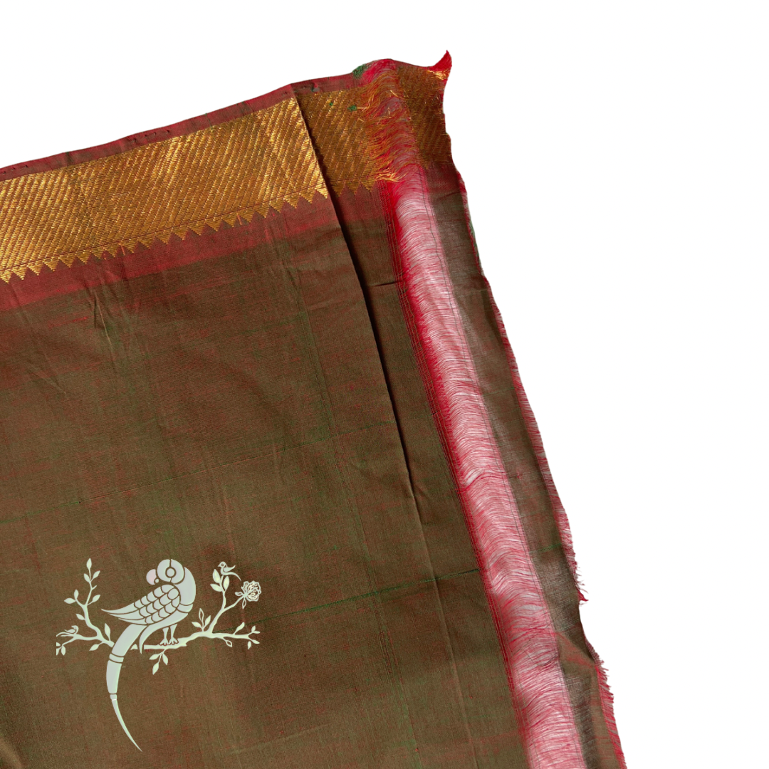 Apple Sage Jewel Mangalgiri Cotton Fabric with Gold Nizam Border - Bloc a Main india