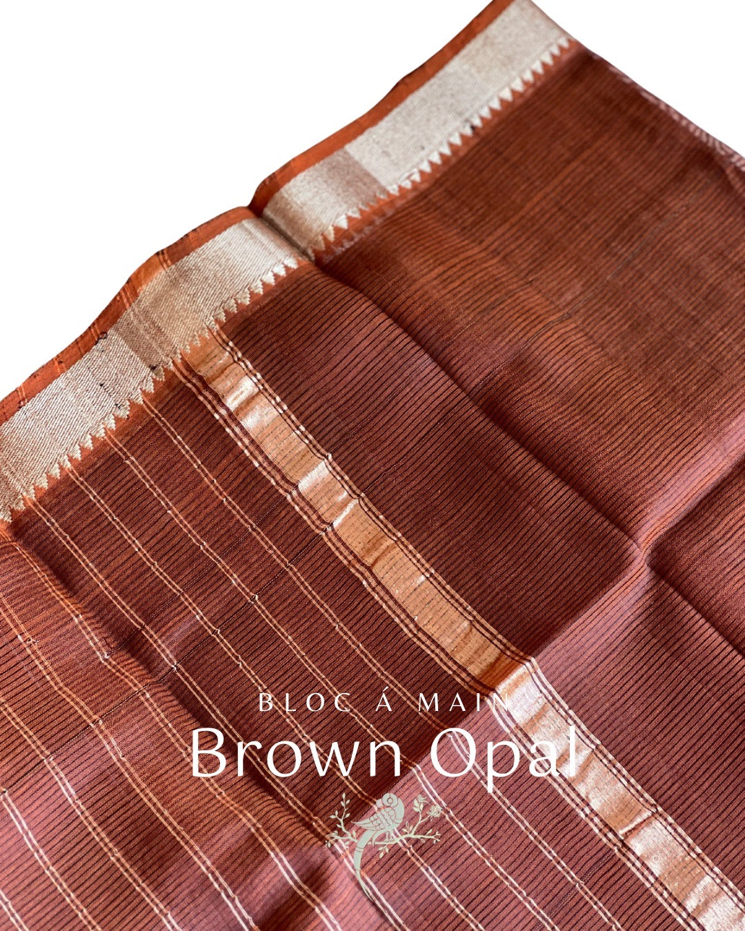 Brown Opal Mangalgiri Cotton Silk Saree with Nizam Border by Bloc a Main India