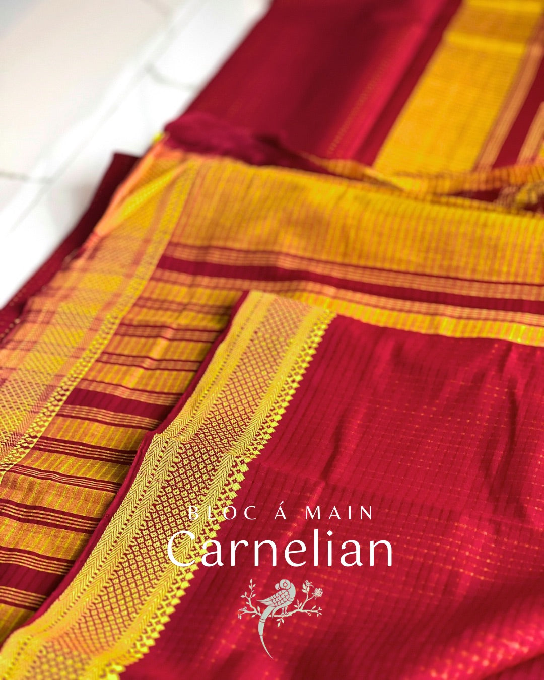 Carnelian Mangalgiri Checks Cotton Saree with Nizam Border by Bloc a Main India
