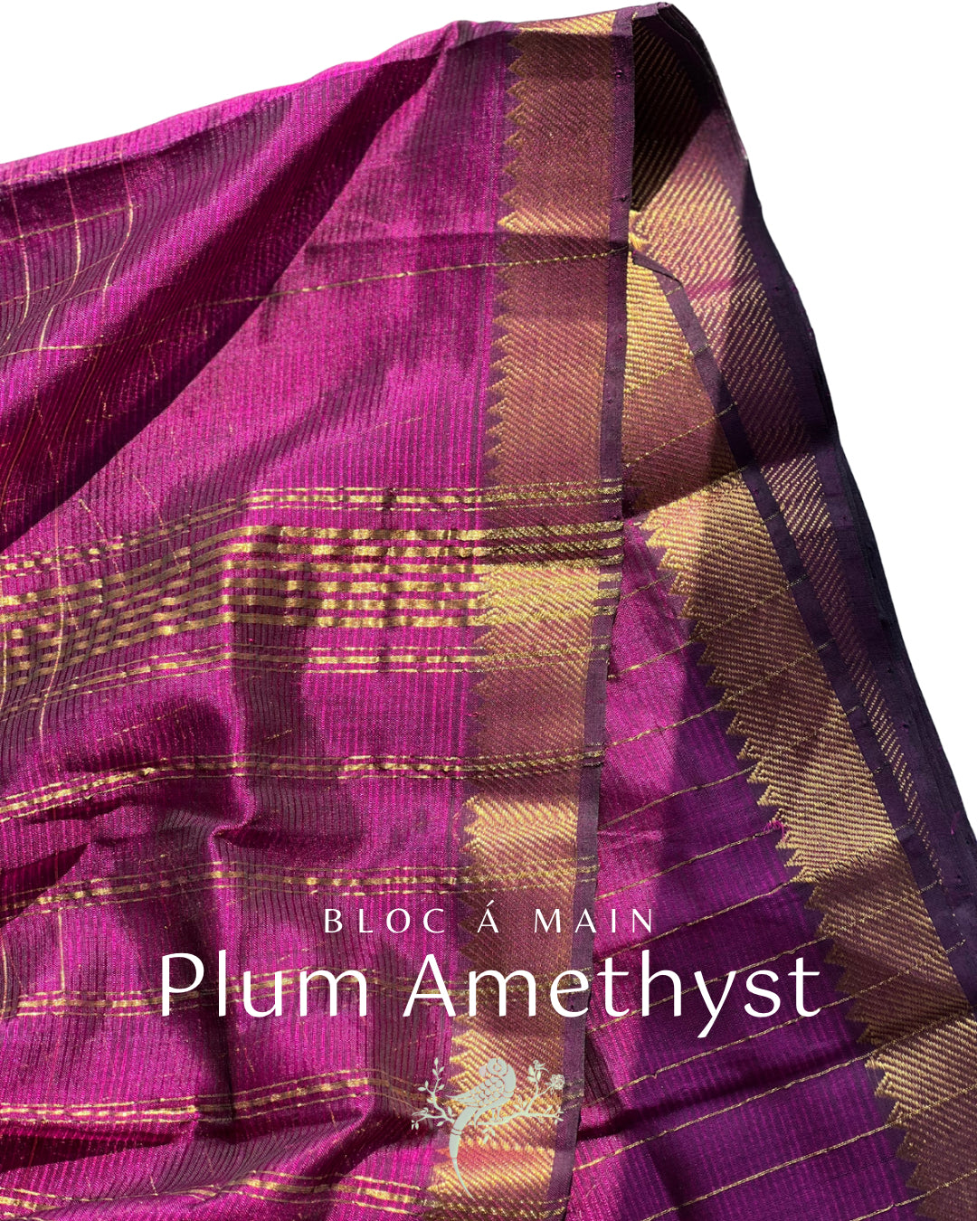 Purple Amethyst & Gold Zari Checks Mangalgiri Cotton Silk Saree by Bloc a Main Atelier