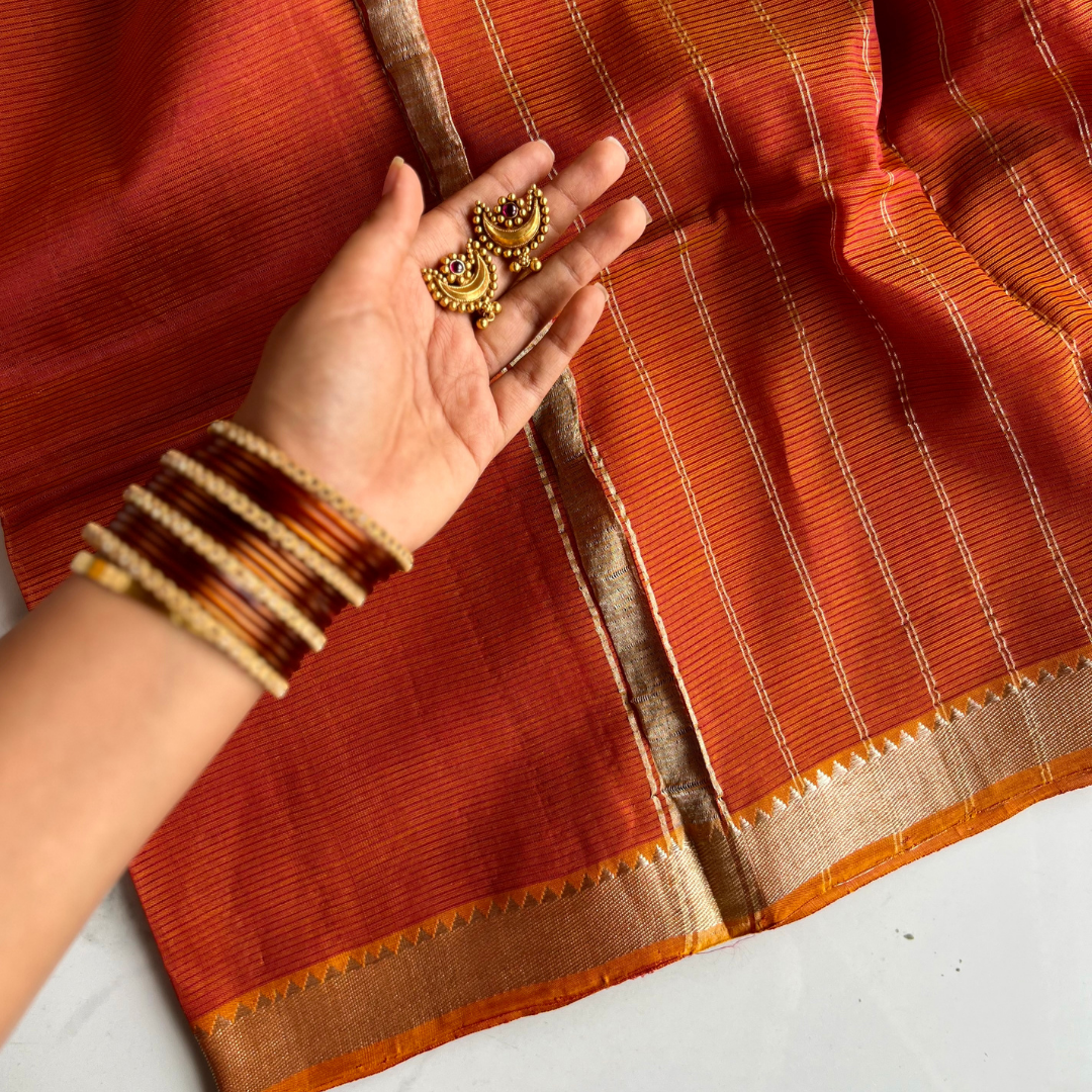 Bloc á Main Mridpriya – Rust Orange Brown Handwoven Mangalgiri Cotton Silk Saree | Sustainable Indian Luxury