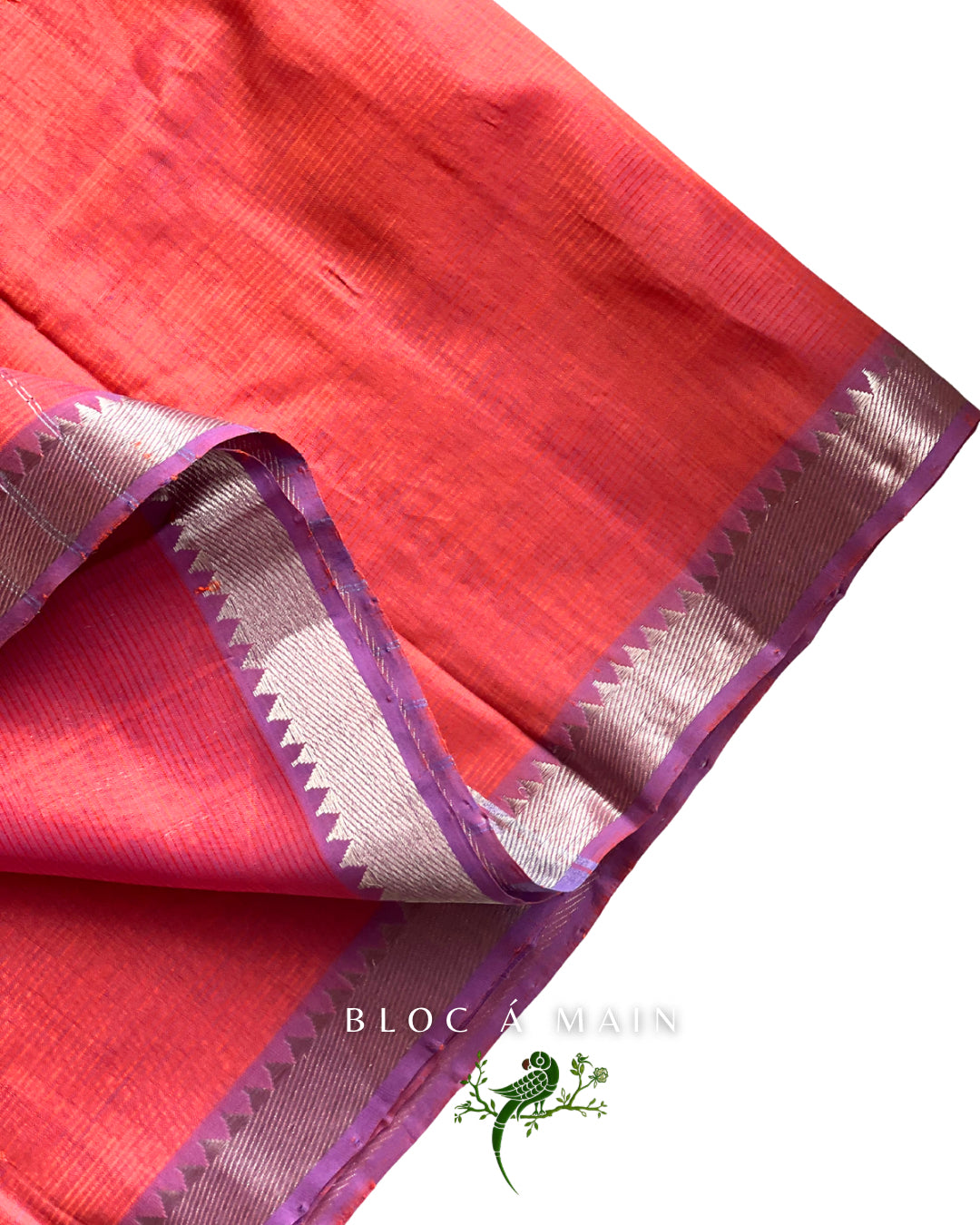 Maheshvari Pink & Purple Mangalgiri Cotton Silk Saree - Bloc a Main Atelier