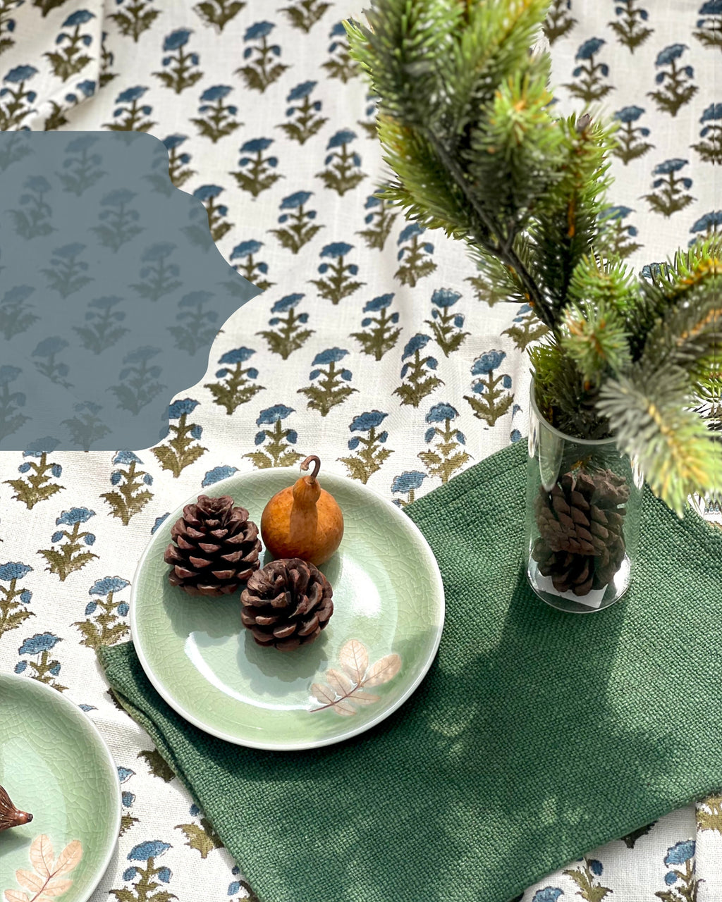 Nargis Hand Block Table Cloth - Handwoven Cotton Canvas - Bloc a Main - 6 Seater