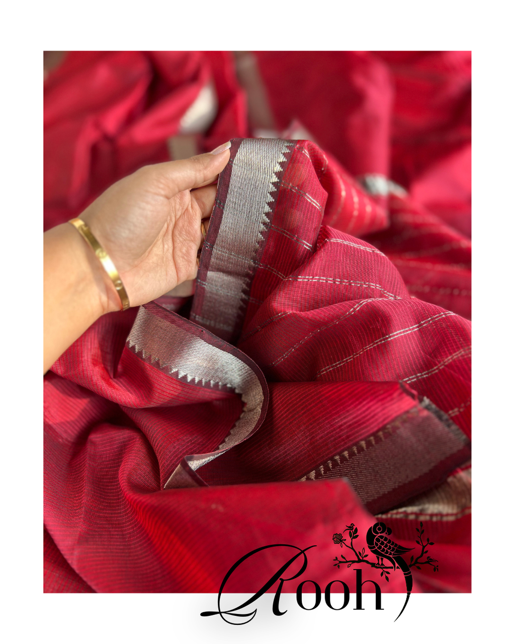 Rooh - Ruby Red Cotton Silk Mangalgiri with Nizam Border Saree by  Asvi Atelier