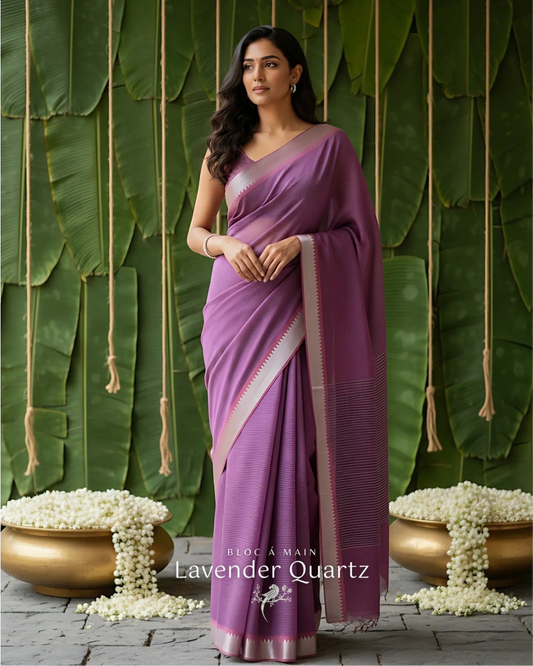 Lavender Quartz Cotton Silk Mangalgiri Saree with Nizam Border by Bloc a Main Atelier