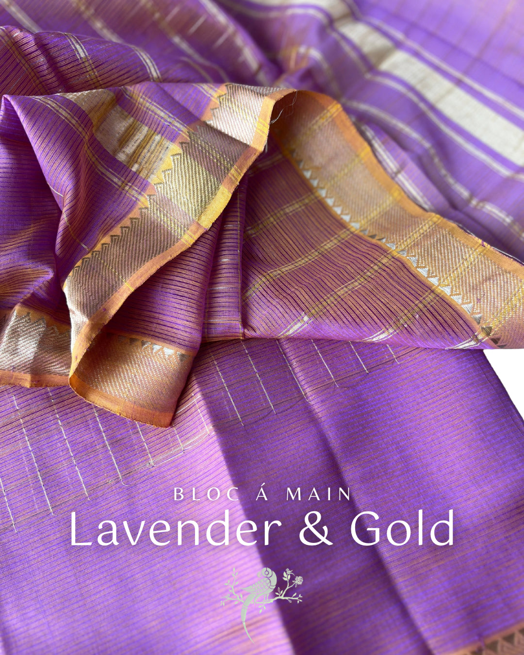 Lavender& Gold Gold Zari Checks Mangalgiri Cotton Silk Saree by Bloc a Main Atelier