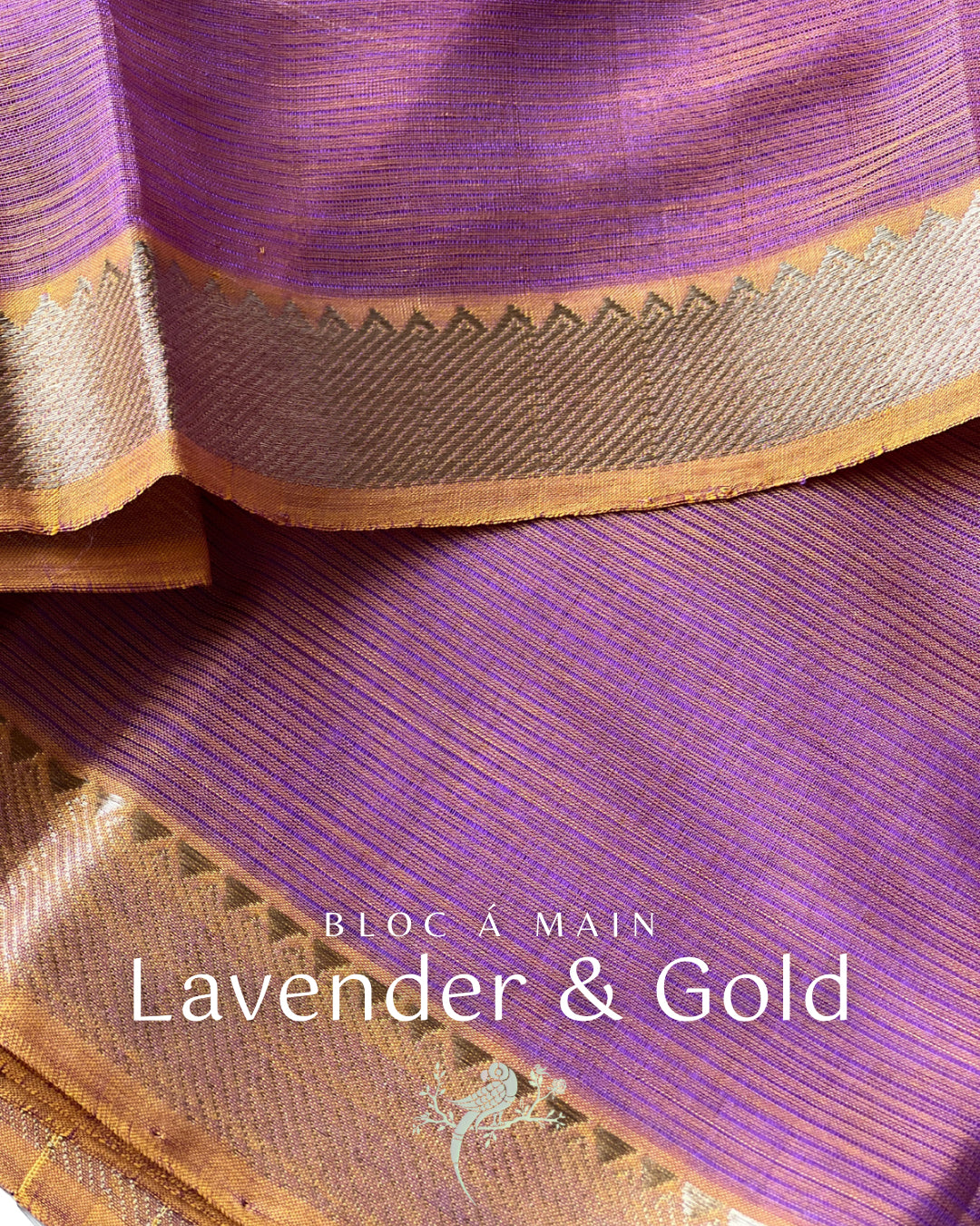 Lavender& Gold Gold Zari Checks Mangalgiri Cotton Silk Saree by Bloc a Main Atelier