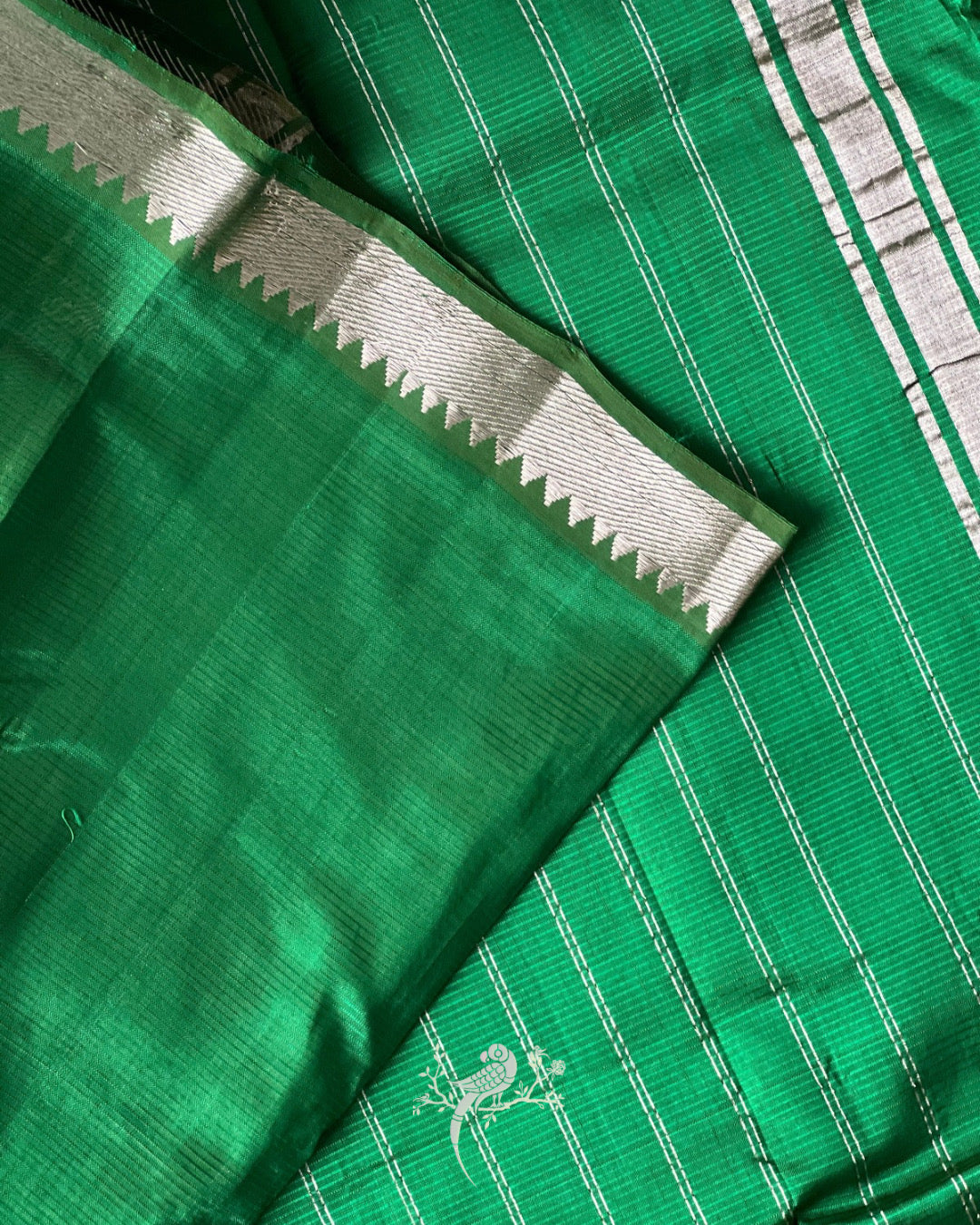 Emerald Green Mangalgiri Cotton Silk Saree by Bloc a Main Atelier