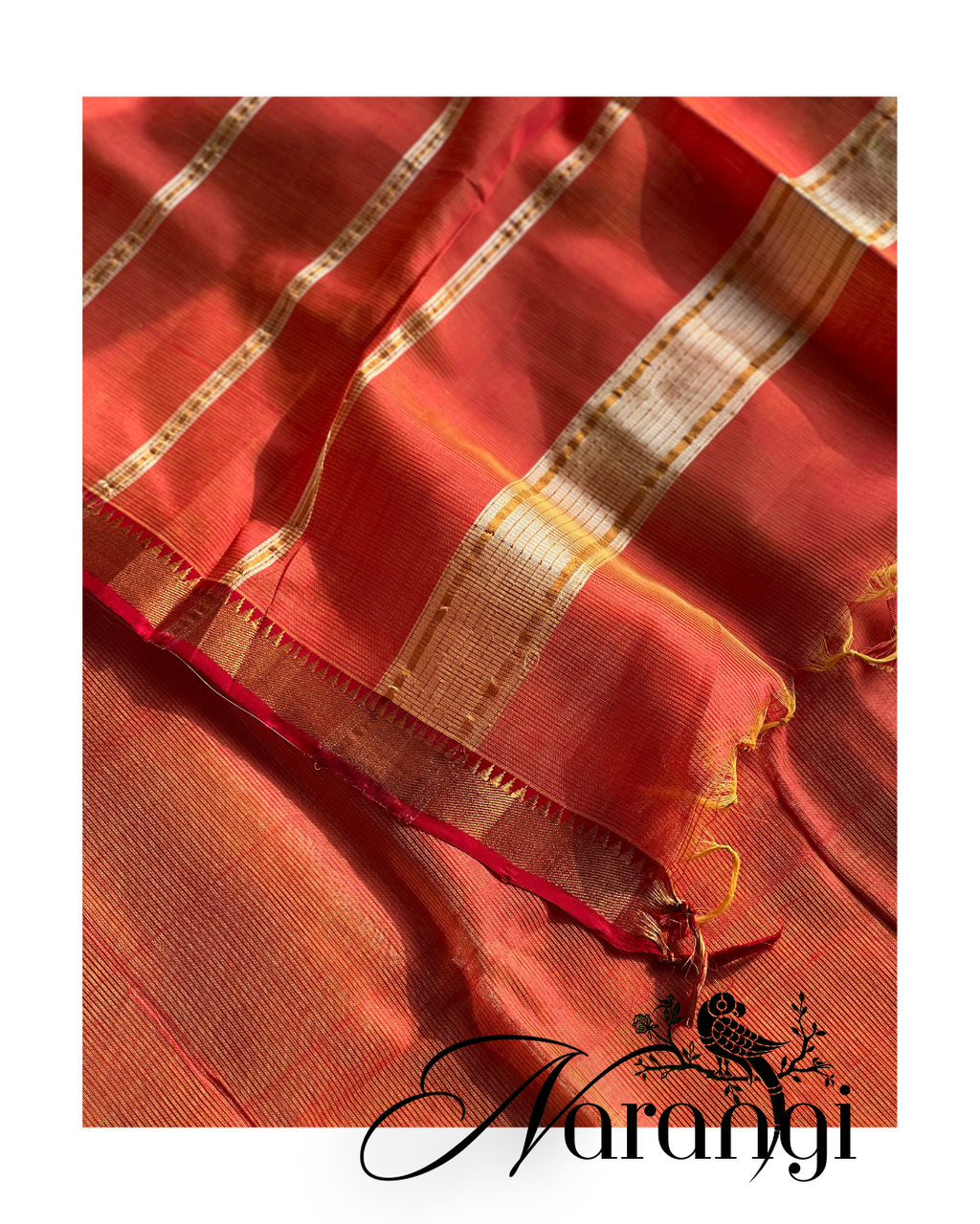Narangi - Peach & Pastel Yellow Pink Cotton Silk Mangalgiri with Nizam Border Saree by  Asvi Atelier