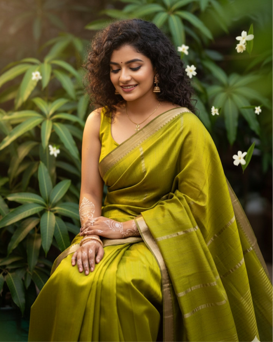 Panna Jewel Toned Mangalgiri Cotton Silk Saree by Bloc a Main Atelier