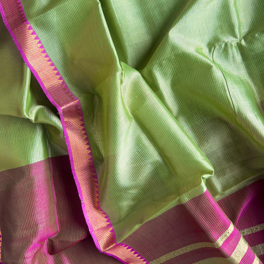Bloc á Main Kili – Sage Green & Pink Handwoven Mangalgiri Cotton Silk Saree | Sustainable Indian Luxury