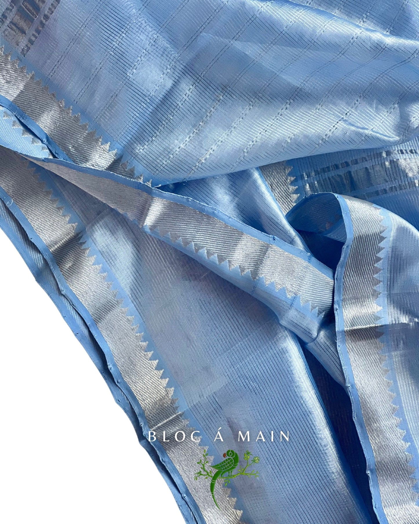 Indrani Powder Blue Mangalgiri Cotton Silk Saree by Bloc a Main Atelier
