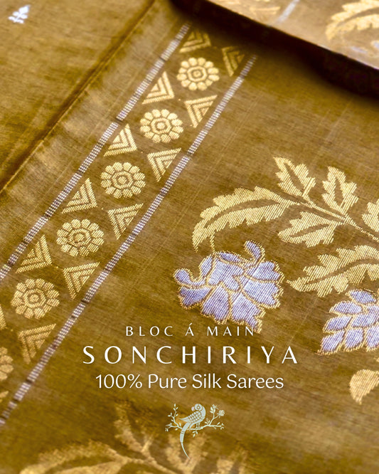 Sonchiriya 100% Pure Kosa Silk Weave Saree - SILK MARK CERTIFIED - Bloc a Main Atelier