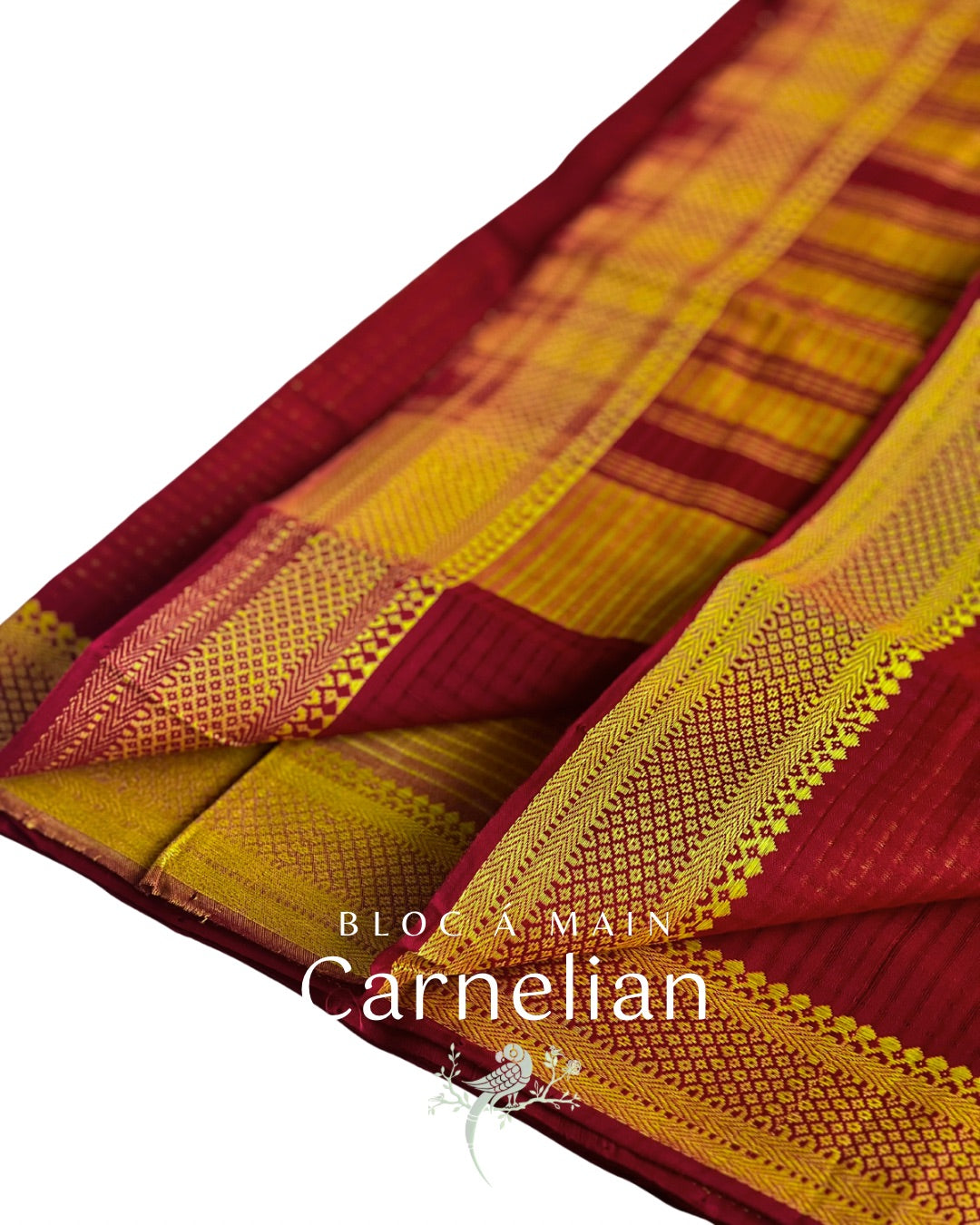 Carnelian Mangalgiri Checks Cotton Saree with Nizam Border by Bloc a Main India