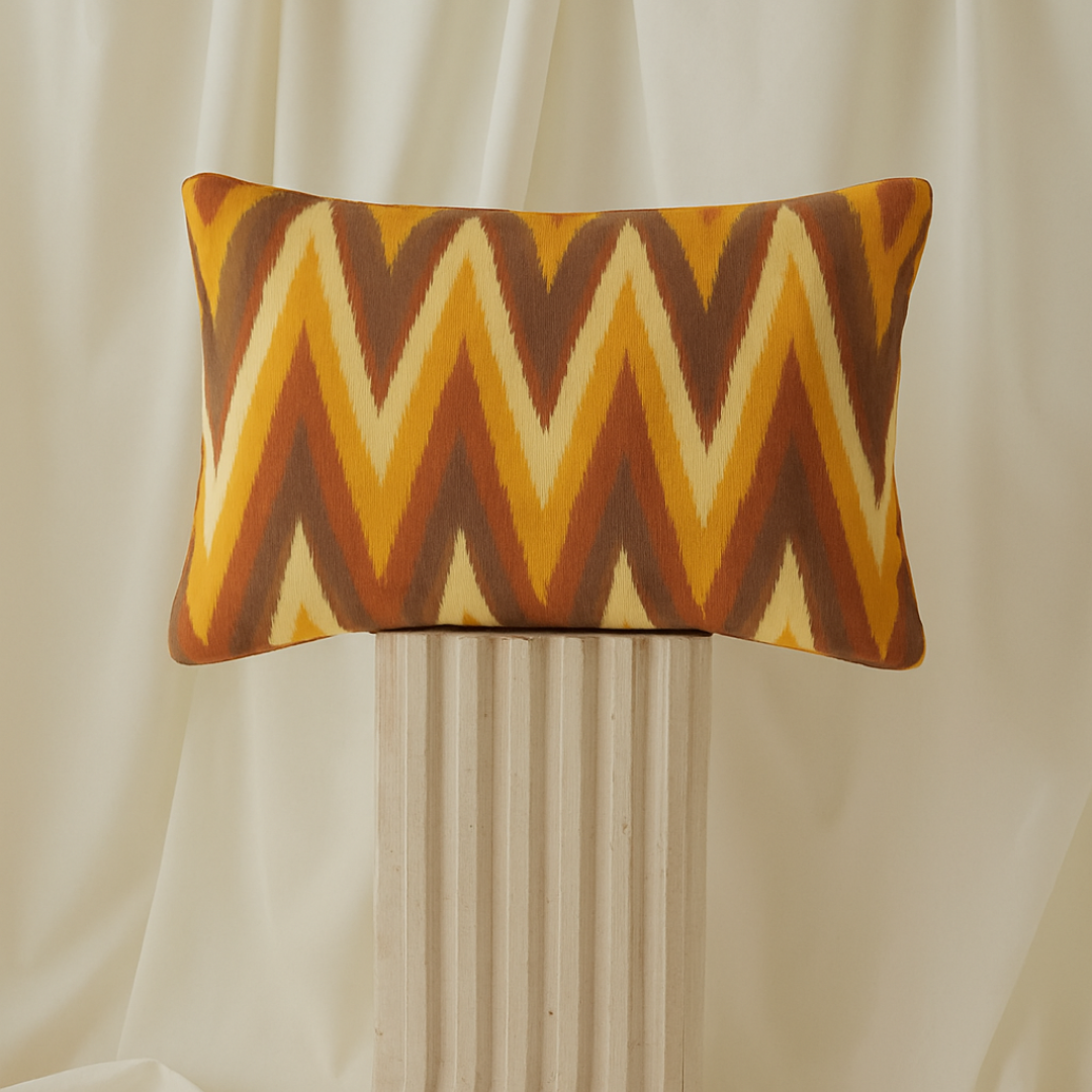 Amaltas Glow Handwoven Ikat Premium Cotton Cushion Cover - 12 X 18 inch - Bloc a Main India