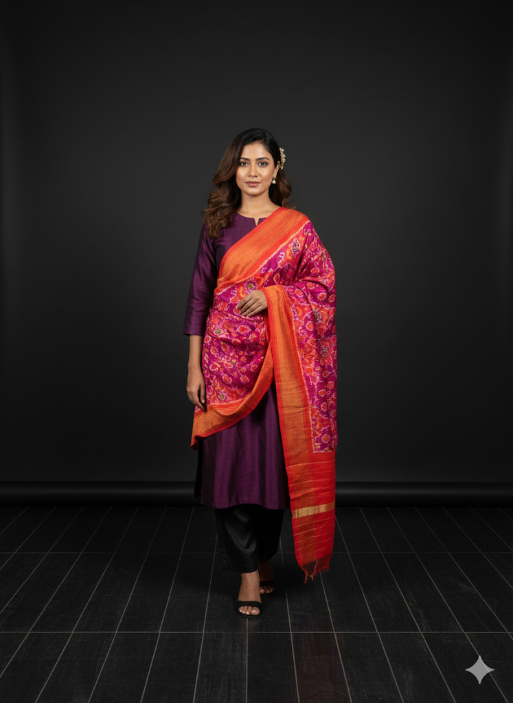 Agni Pochampally Silk Dupatta by Asvi Atelier