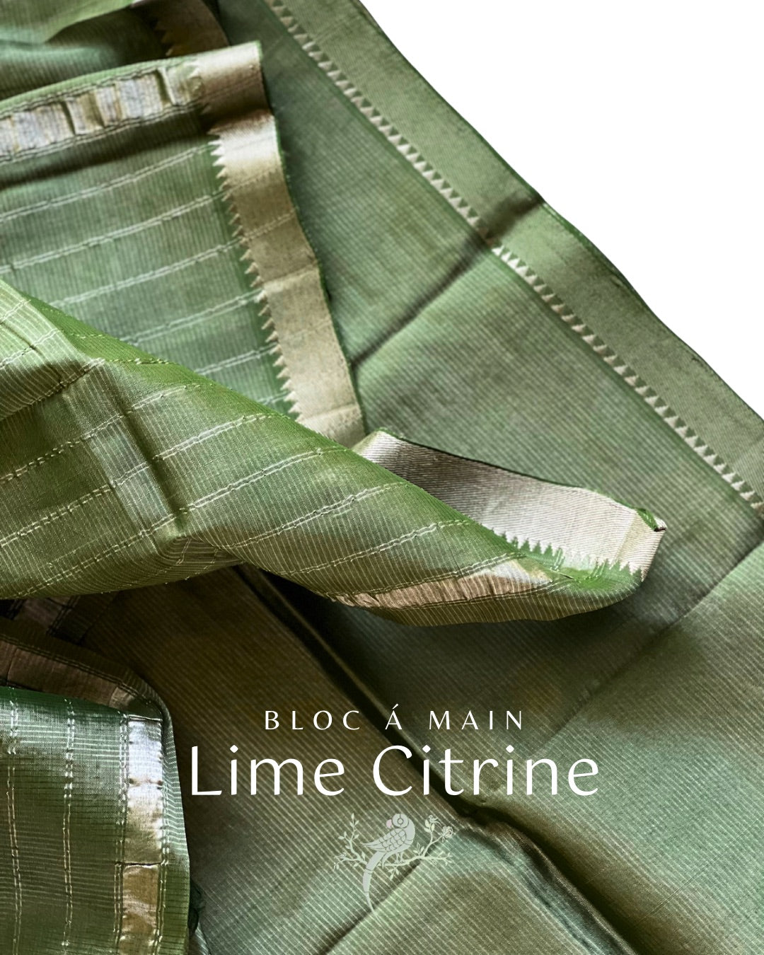 Lime Green Mangalgiri Cotton Silk Saree with Nizam Border by Bloc a Main India