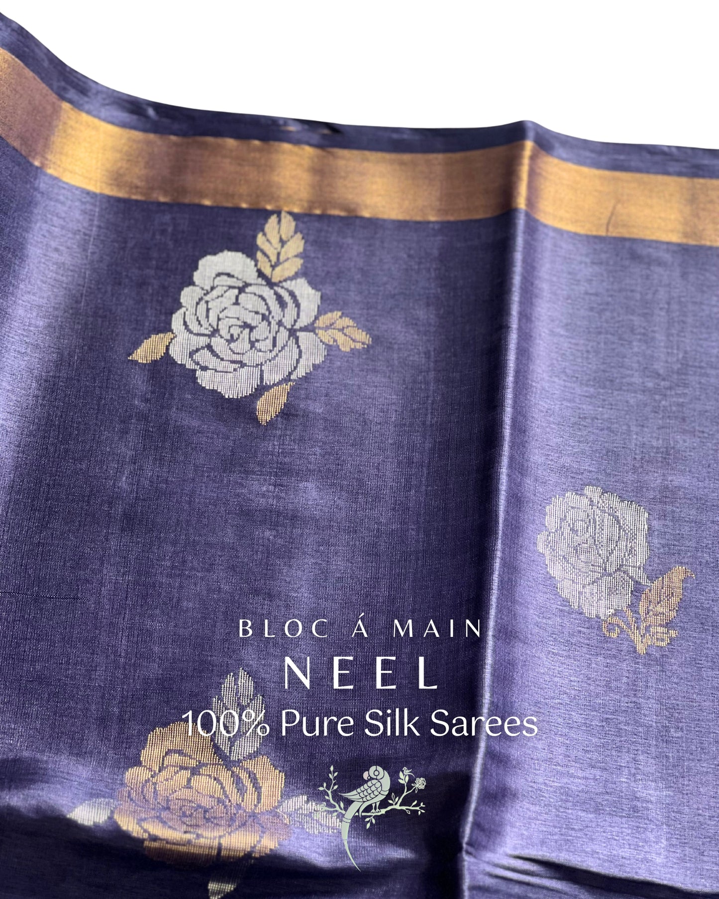 Neel 100% Pure Kosa Silk Weave Saree - SILK MARK CERTIFIED - Bloc a Main Atelier