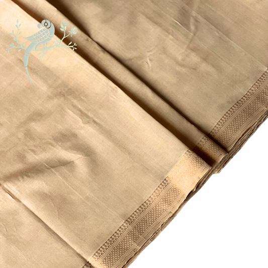 Ecru Wheat Mangalgiri Fabric with Gold Nizam Border - Price per meter