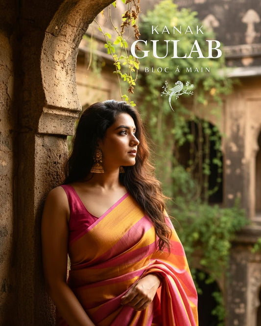 Kanak Gulab Tissue Zari Chanderi Silk Saree by Bloc a Main Atelier