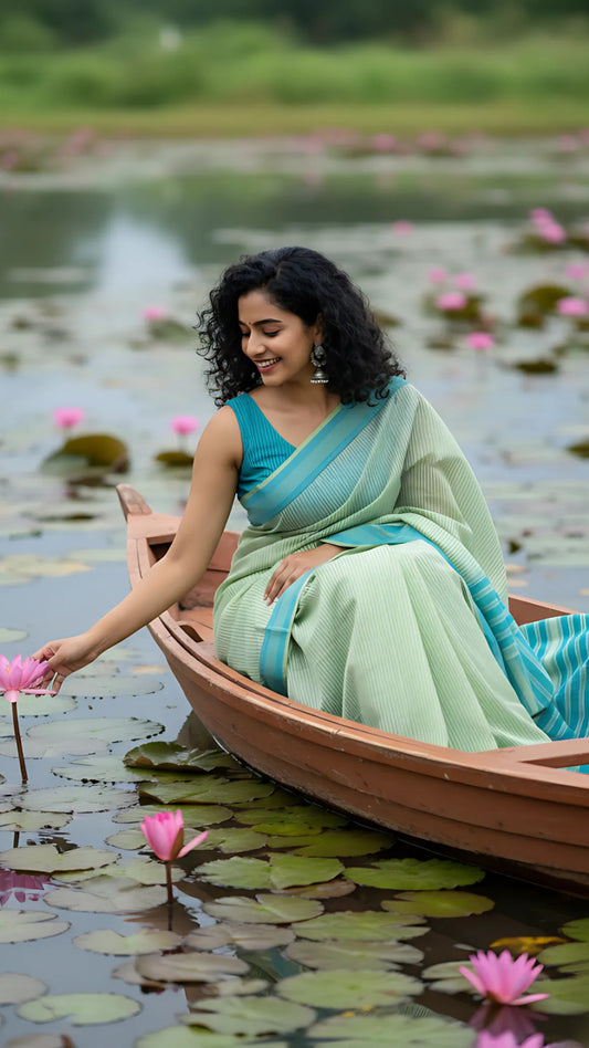 Jiva Cotton Weave Checks Mangalgiri Cotton Saree - Bloc á Main Atelier