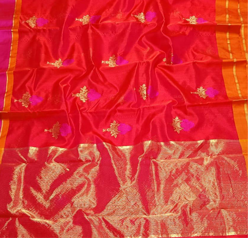 Kesariya Nargis Pure Chanderi Silk Saree by Asvi Atelier