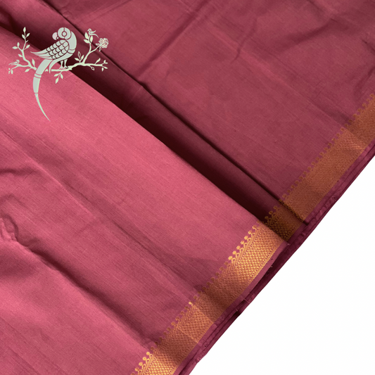Pink Amethyst Mangalgiri Cotton Fabric with Gold Nizam Border - Bloc a Main India