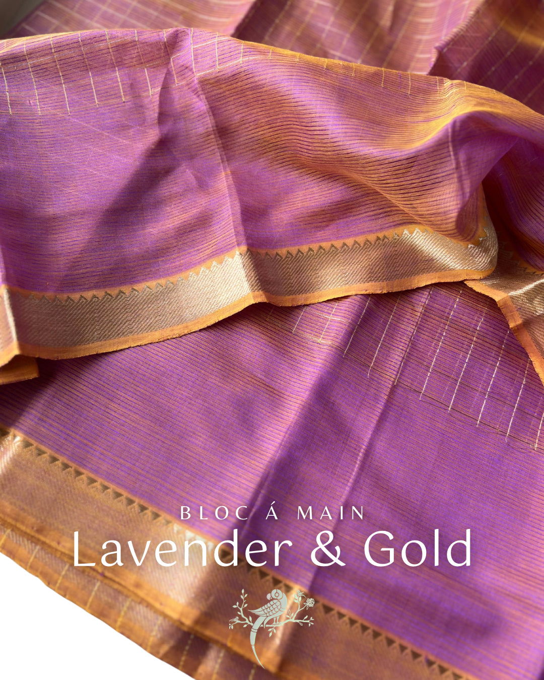 Lavender& Gold Gold Zari Checks Mangalgiri Cotton Silk Saree by Bloc a Main Atelier