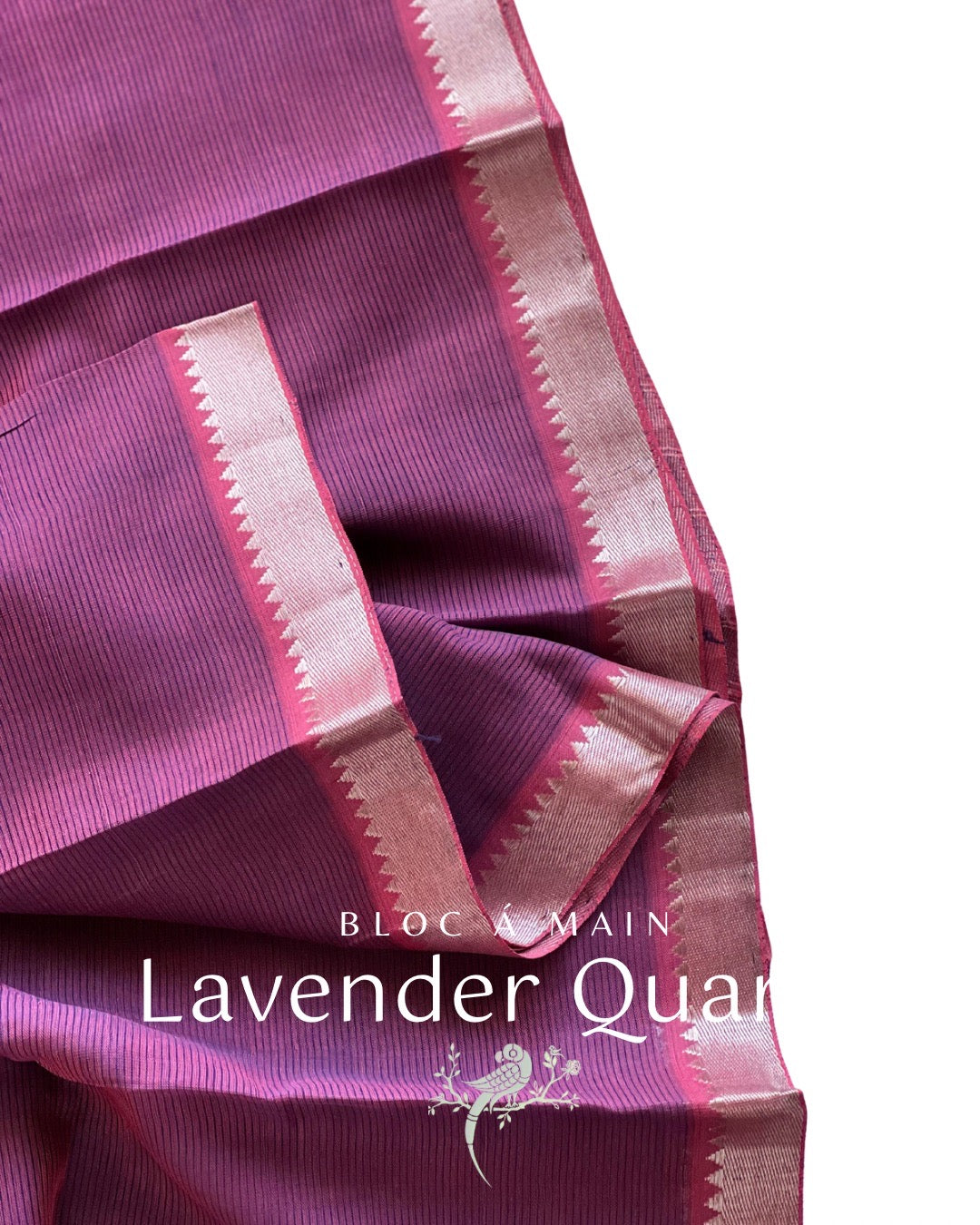 Lavender Quartz Cotton Silk Mangalgiri Saree with Nizam Border by Bloc a Main Atelier