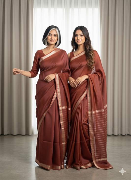 Brown Opal Mangalgiri Cotton Silk Saree with Nizam Border by Bloc a Main India