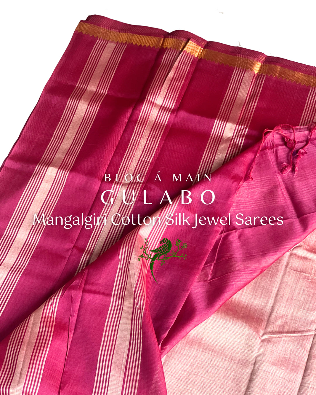 Gulabo Cotton Silk Mangalgiri Saree by Bloc a Main Atelier