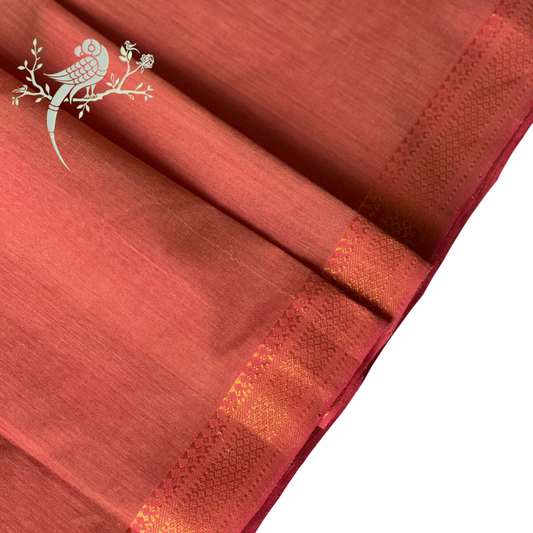 Old Rose Peach Mangalgiri Handloom Cotton Fabric with Nizam Border - Bloc a Main India - Price per Meter